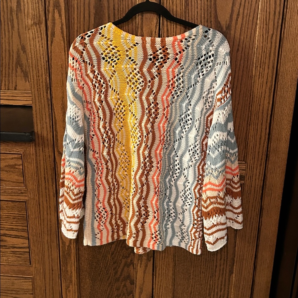 Cato Womens Open Knit Sweater MultiColor Striped Bell Sleeve Retro Crochet Small - Picture 6 of 6